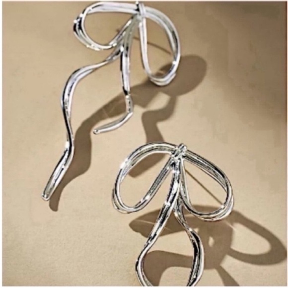 Anthropologie Jewelry - New! Silver Bow Drop Earrings (1037) NWOT